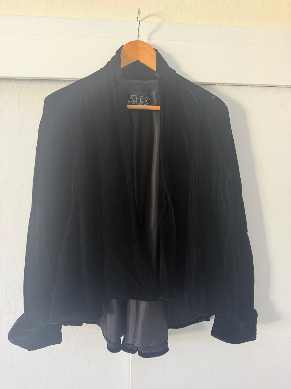 Alex Evenings Black Velvet Draped Open-Front Blazer